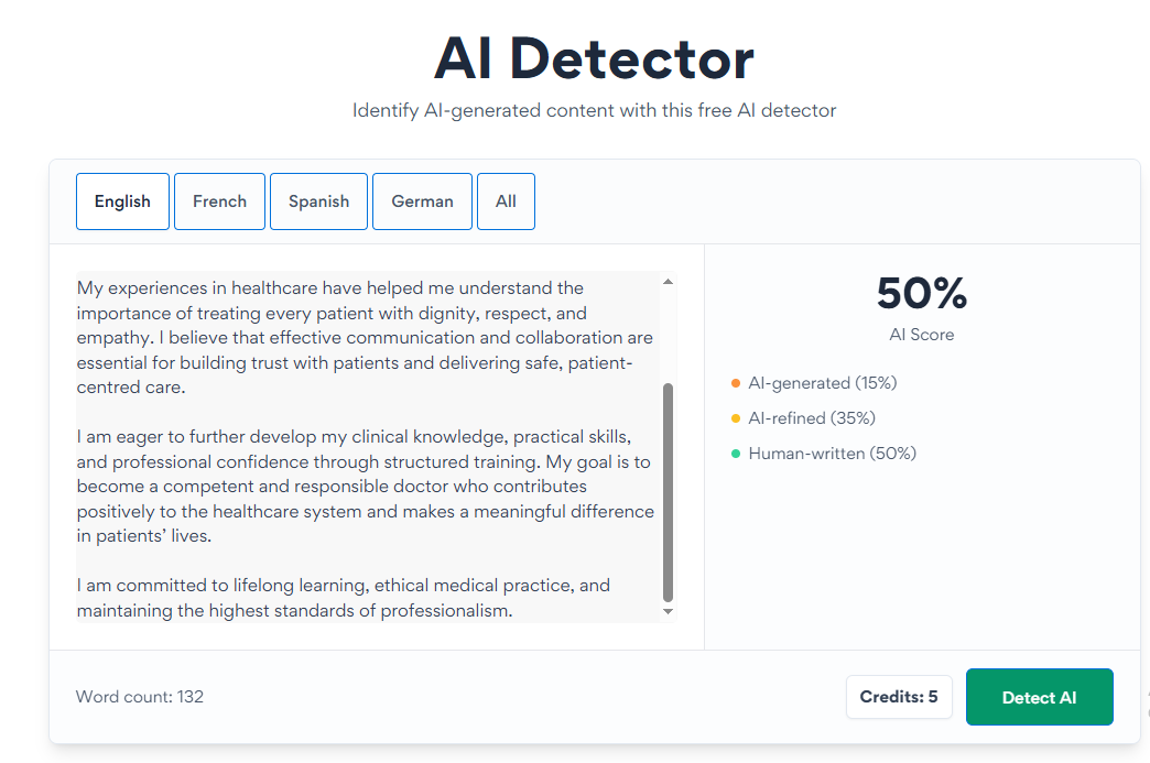 AI Content Detector interface