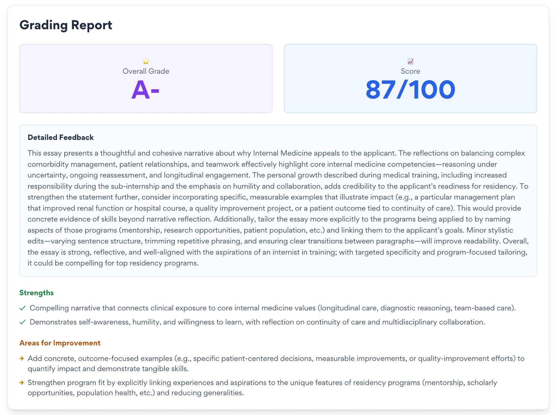 Advanced Personal Statement Analyzer grading report