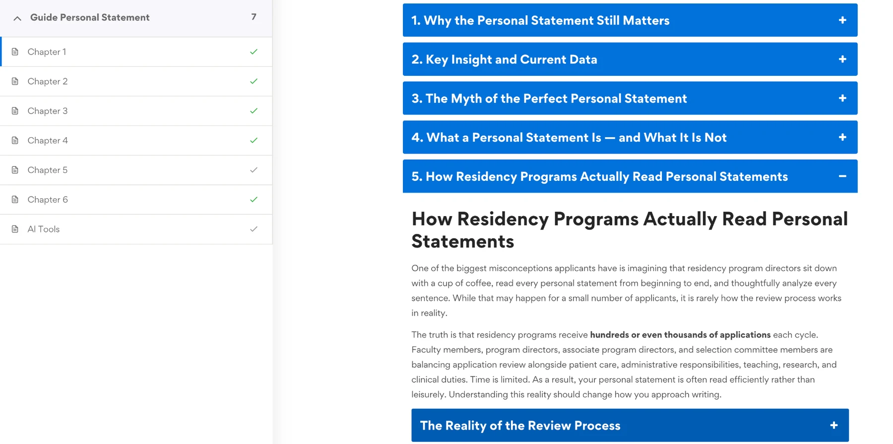 Personal statement course chapter one interface