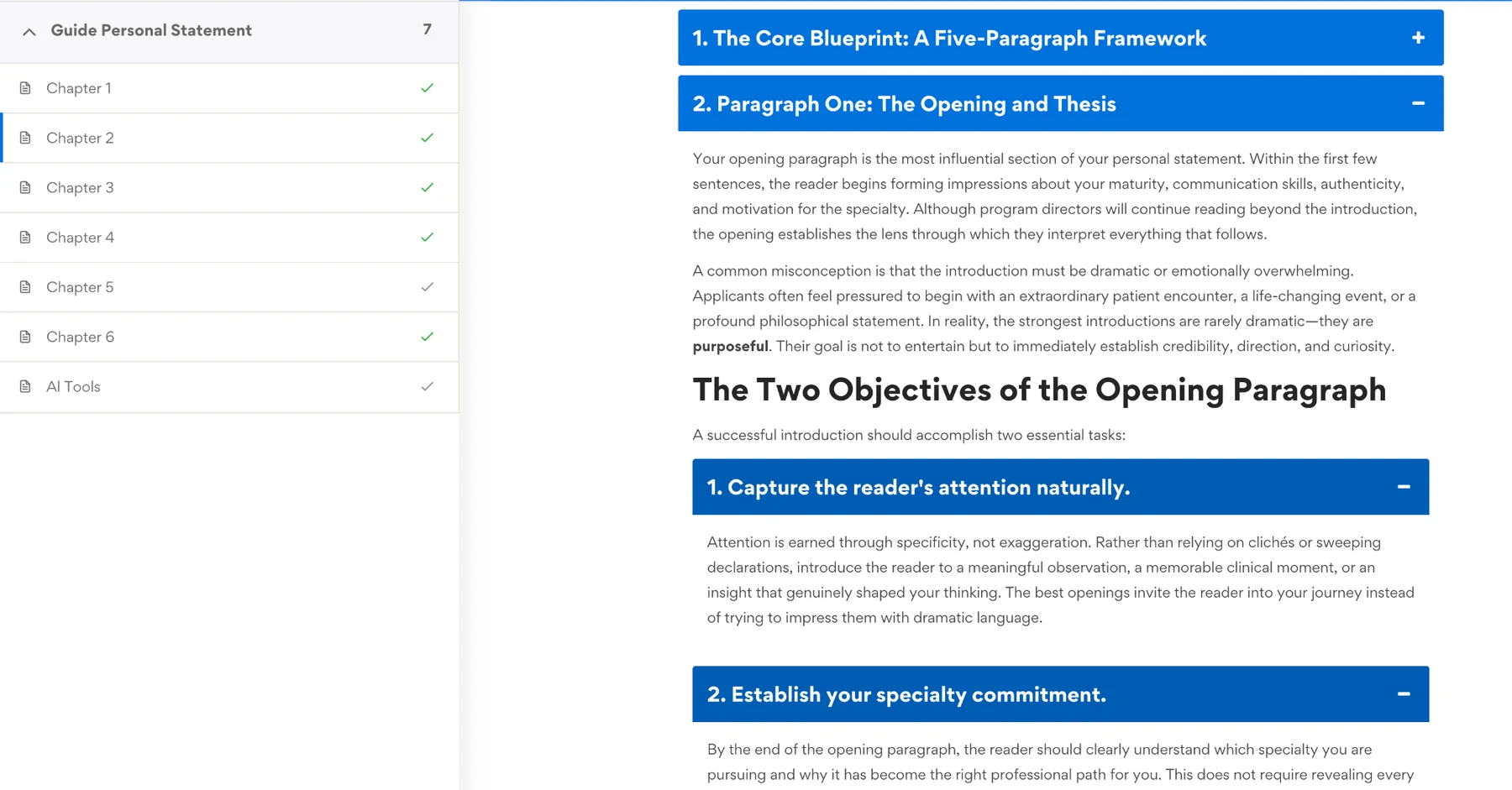 Personal statement course chapter two interface