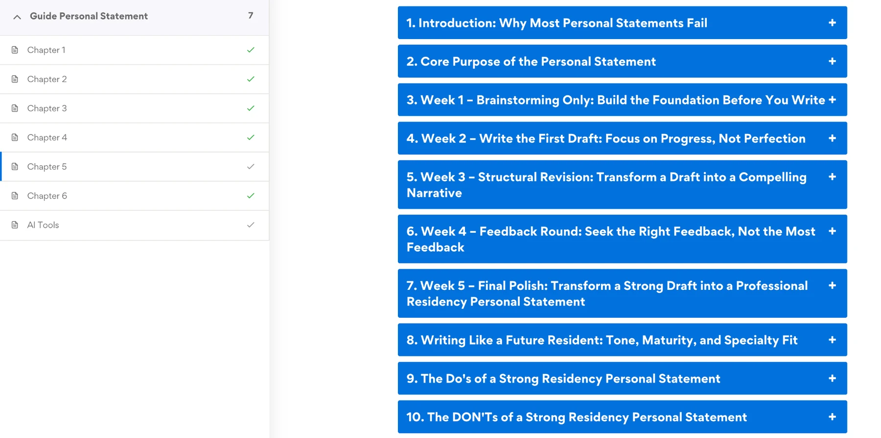 Personal statement course practical workflow chapters
